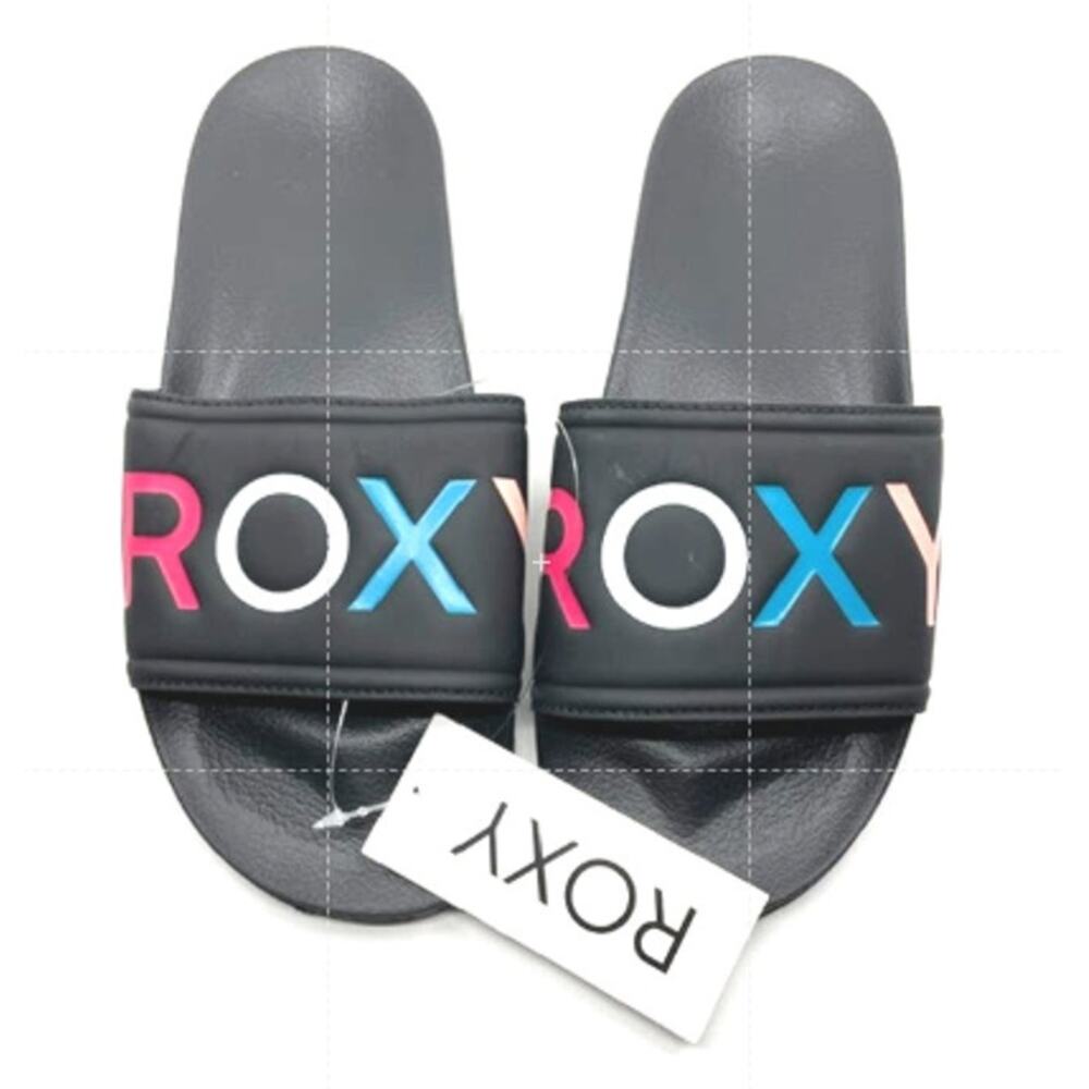 Roxy Logo Womens Slippy Slide Sport Sandal, Black, 7 US